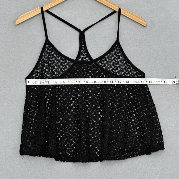 Vintage Y2K Womens Top L Black Sheer Lace A Line Crop Racer Back Tank Whimsigoth - Picture 8 of 11